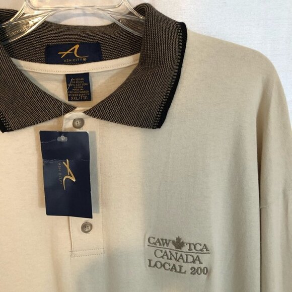 NWT Vintage Ash City Long Sleeve Polo Shirt CAW Logo Mens 2 Xlg Beige - Picture 3 of 10